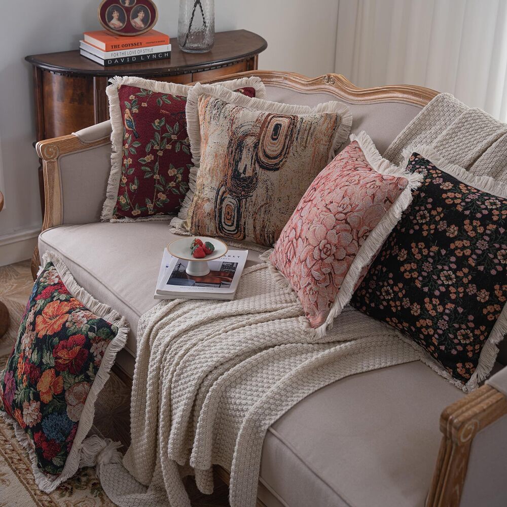 7810 Boho Jacquard Decorative Throw Pillow Covers with Tassels 18x18 Inch - Picture 6 of 7